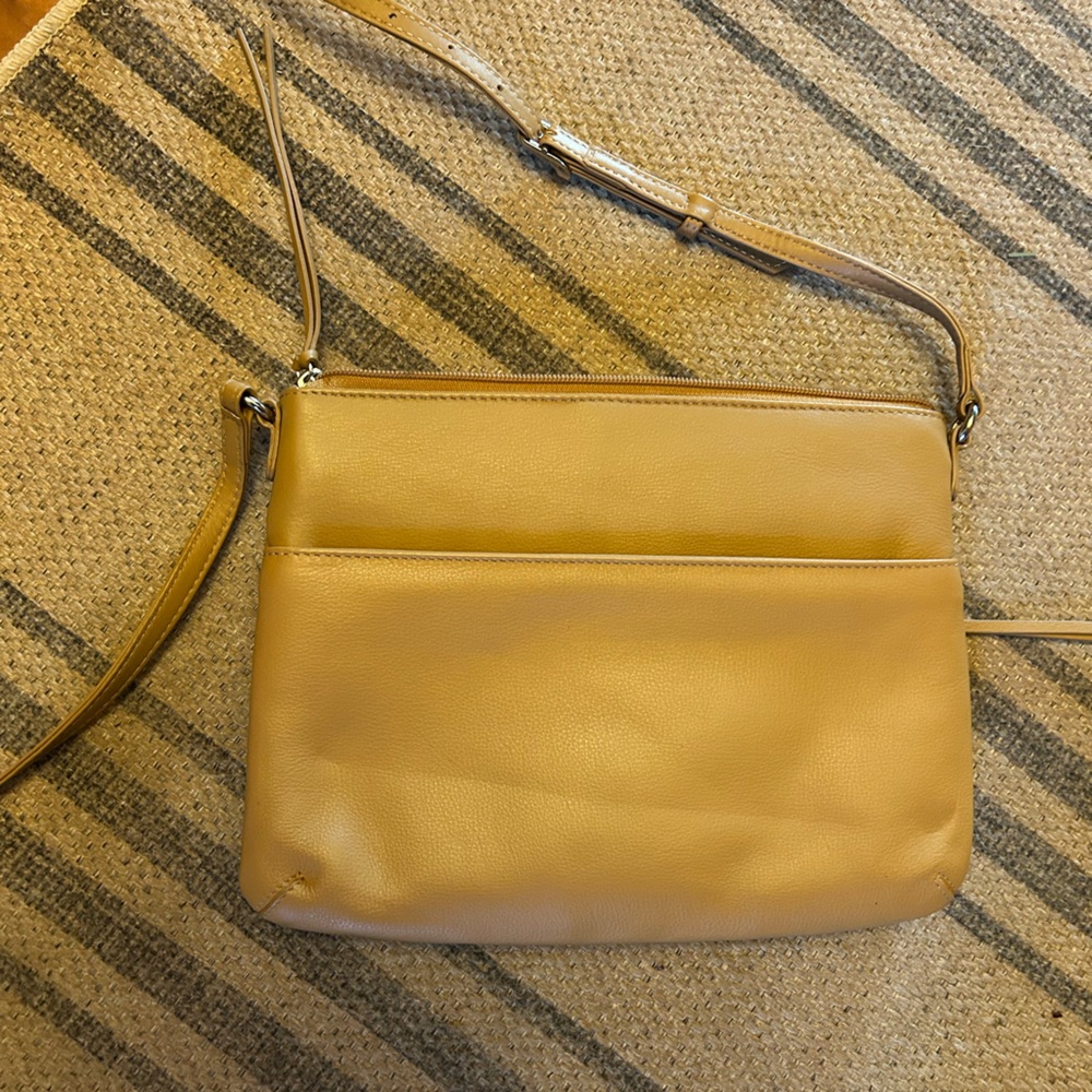Classic Tan Leather Crossbody Bag with Front Slip Pocket